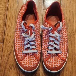 Coach Women's Vibrant Orange Patterned Sneakers